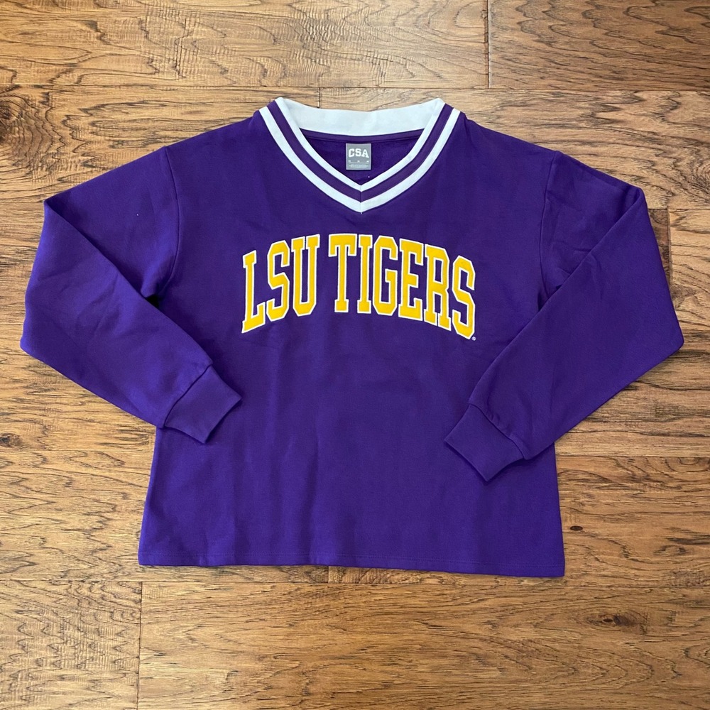 LSU Tigers CSA Womens Purple V-Neck Long Sleeve Sweatshirt Medium NCAA 2497